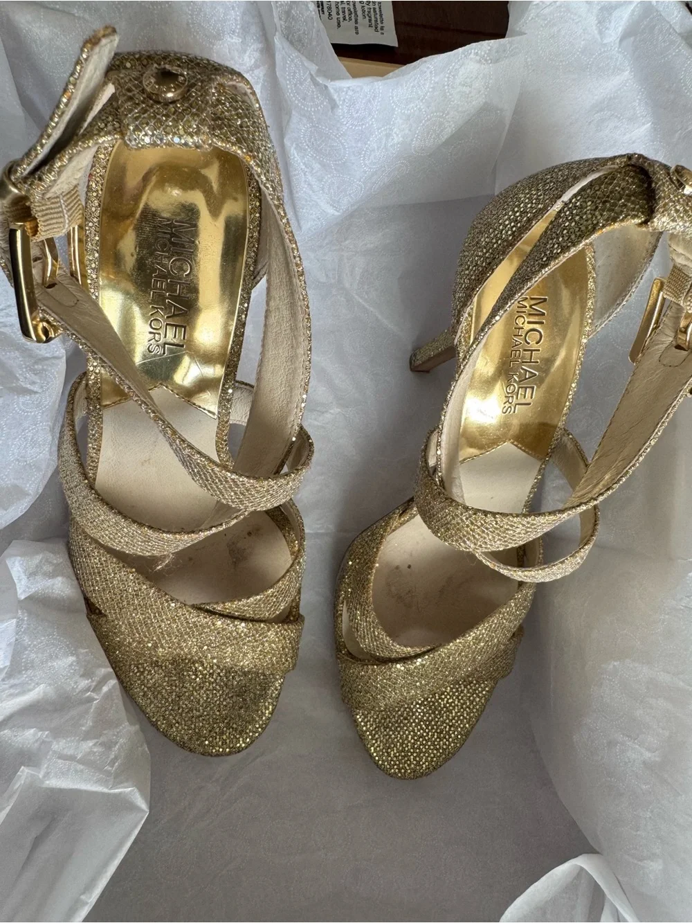 Michael Kors Gold Glitter High Heel Sandals for Women